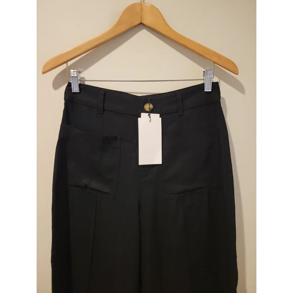 NWT ZARA Black Linen Wide Leg Ankle Pants Women’s S Preppy Modern Work Business